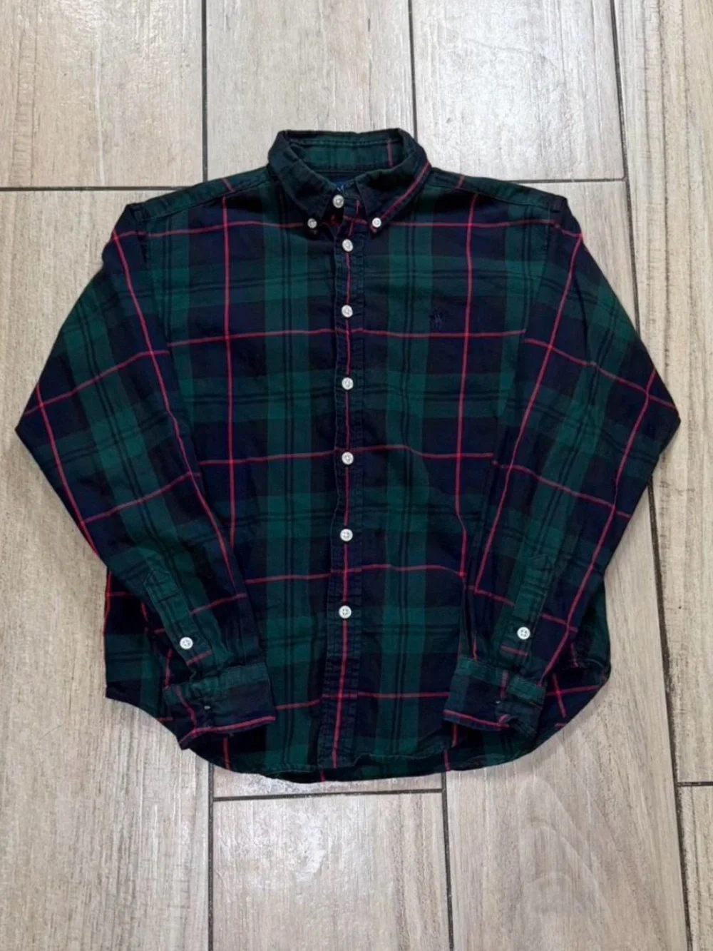 Ralph Lauren Blackwatch Plaid Button-Down Shirt Green Blue Red Kids M 12/14